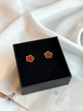 Gold Plated Red Clover Earrings, Lucky Five Leaves Clover Earrings, Stainless Steel Gold Plated Earrings, Lucky Jewelry for Her