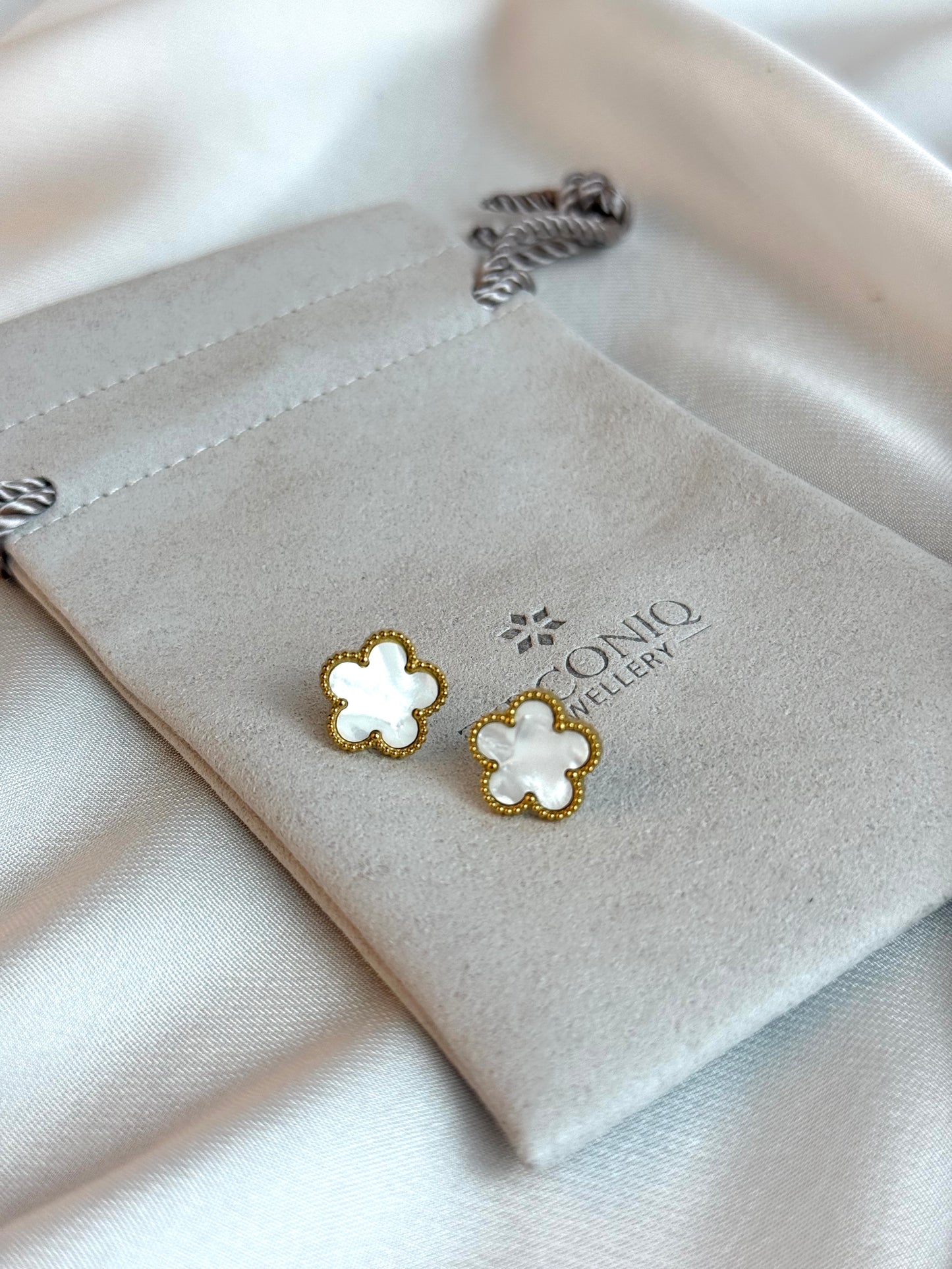 Gold Plated White Clover Earrings, Lucky Five Leaves Clover Earrings, Stainless Steel Gold Plated Earrings, Lucky Jewelry for Her (Copy) (Copy)
