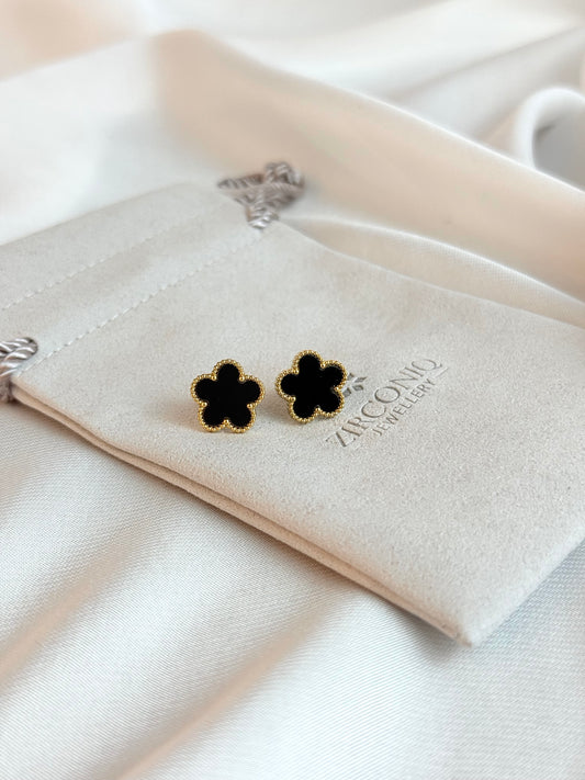 Gold Plated Black Clover Earrings
