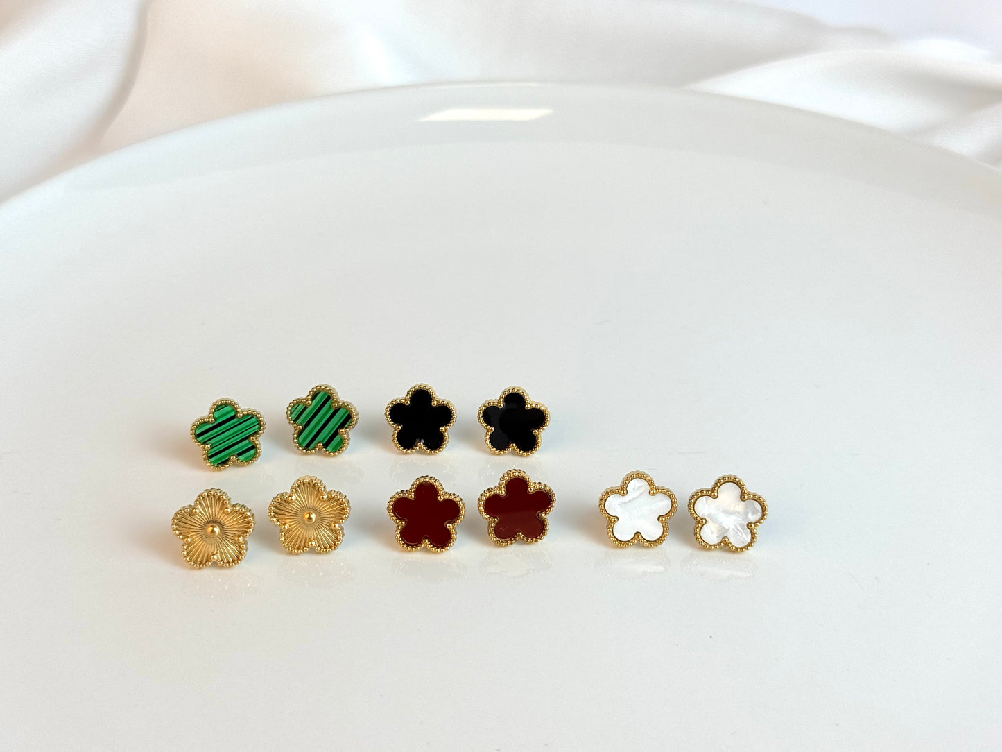 Gold Plated Red Clover Earrings, Lucky Five Leaves Clover Earrings, Stainless Steel Gold Plated Earrings, Lucky Jewelry for Her