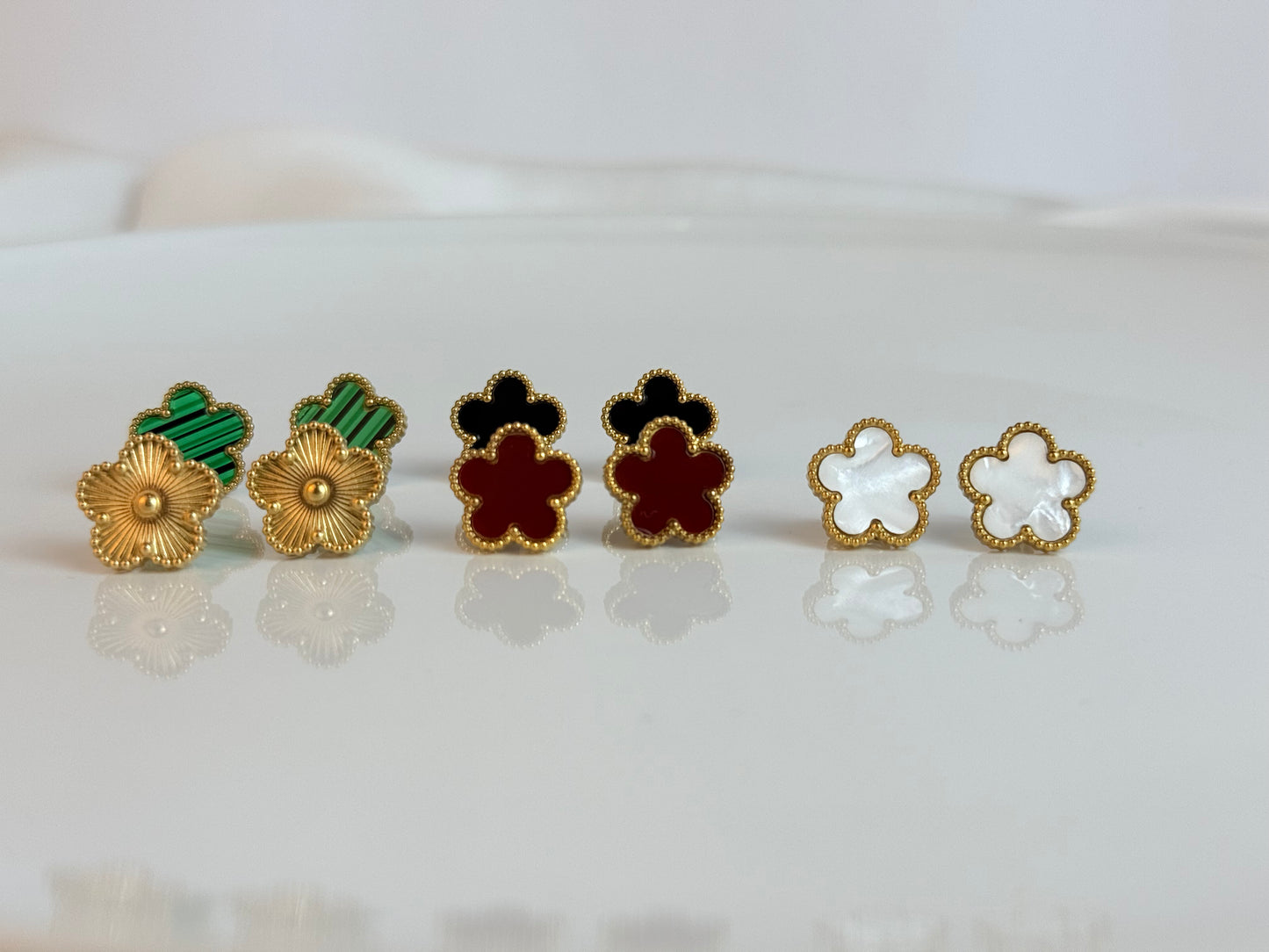 Gold Plated Golden Clover Earrings, Lucky Five Leaves Clover Earrings, Stainless Steel Gold Plated Earrings, Lucky Jewelry for Her