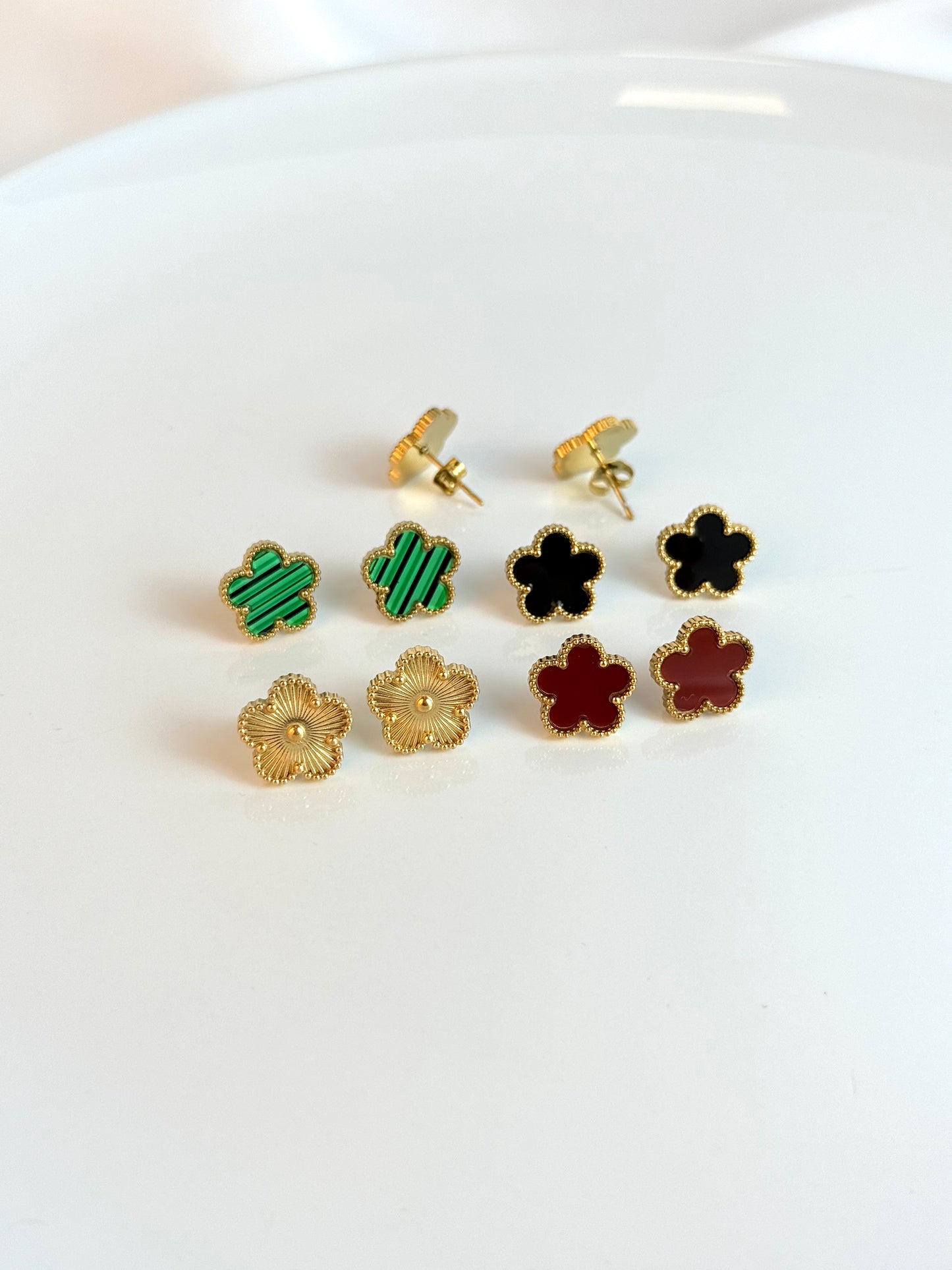 Gold Plated Golden Clover Earrings, Lucky Five Leaves Clover Earrings, Stainless Steel Gold Plated Earrings, Lucky Jewelry for Her