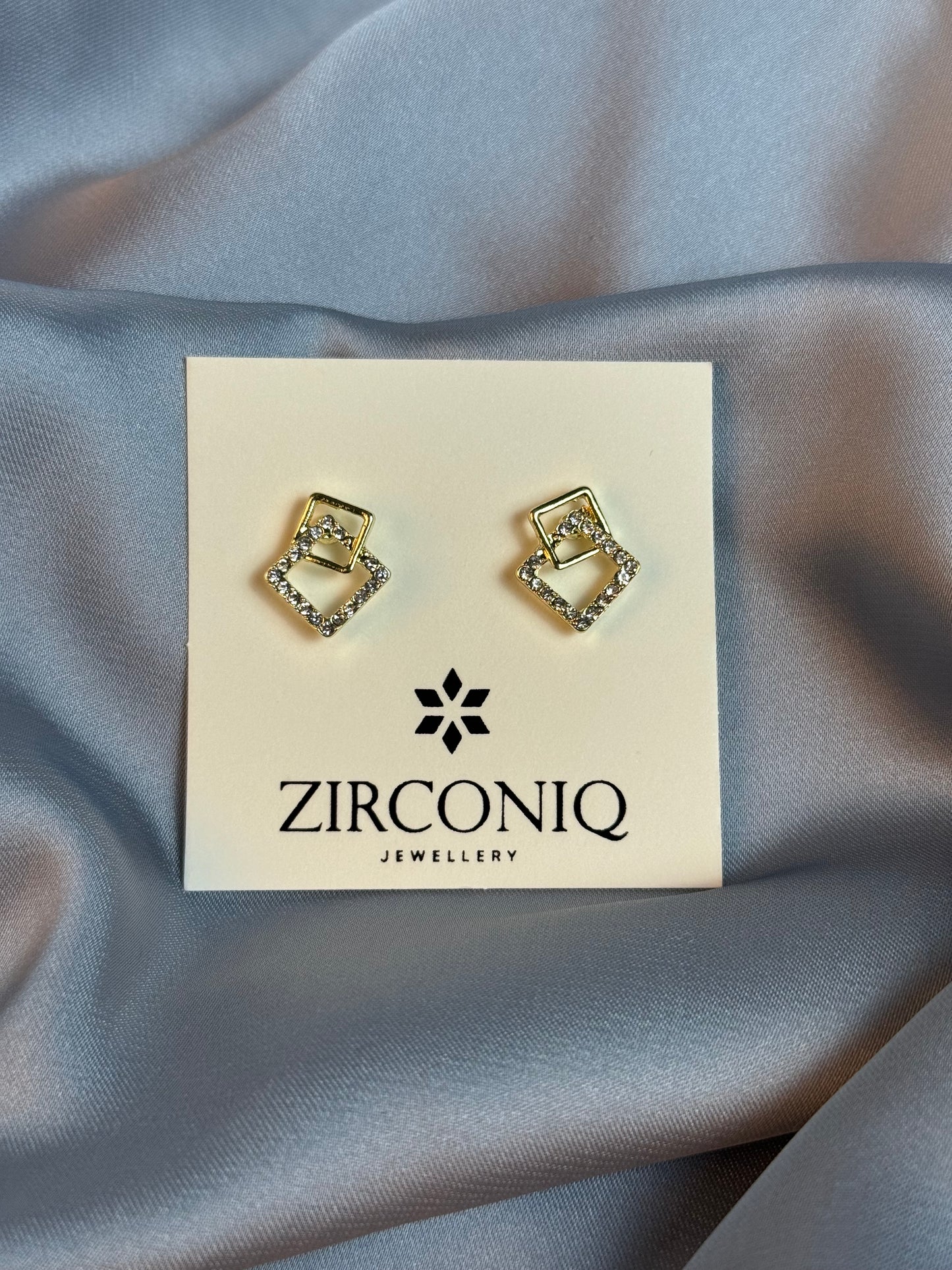Gold Double Square Earrings with Crystals