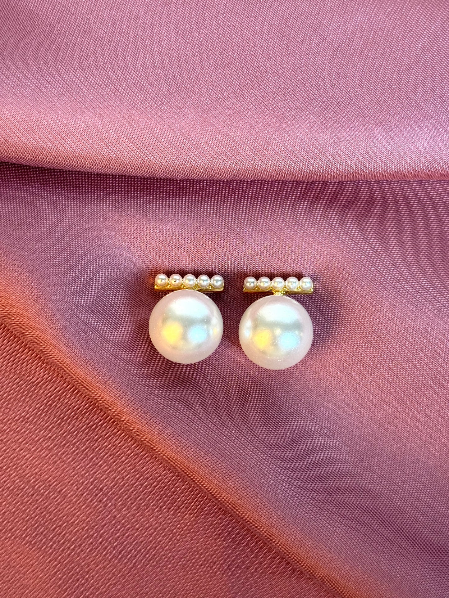 Elegant Pearl and Gold Moon Stud Earrings