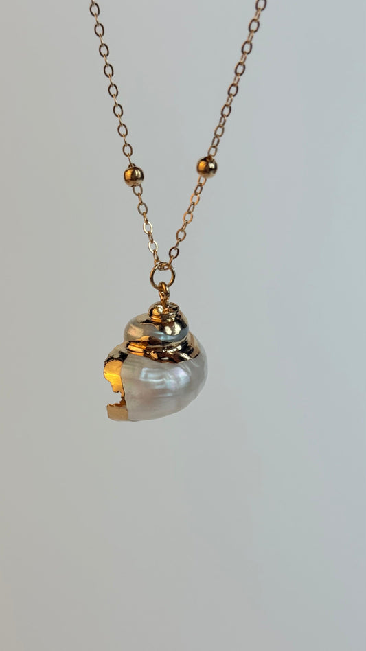 Mittelgroße Halskette aus natürlicher Muschel in Weiß und Gold