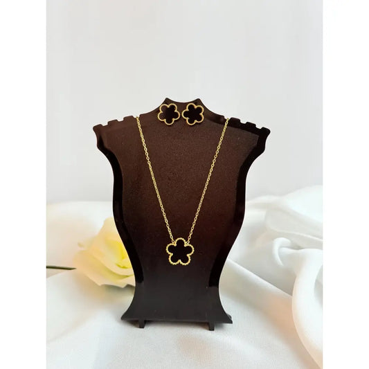 Five Leaf Black Clover Necklace Set