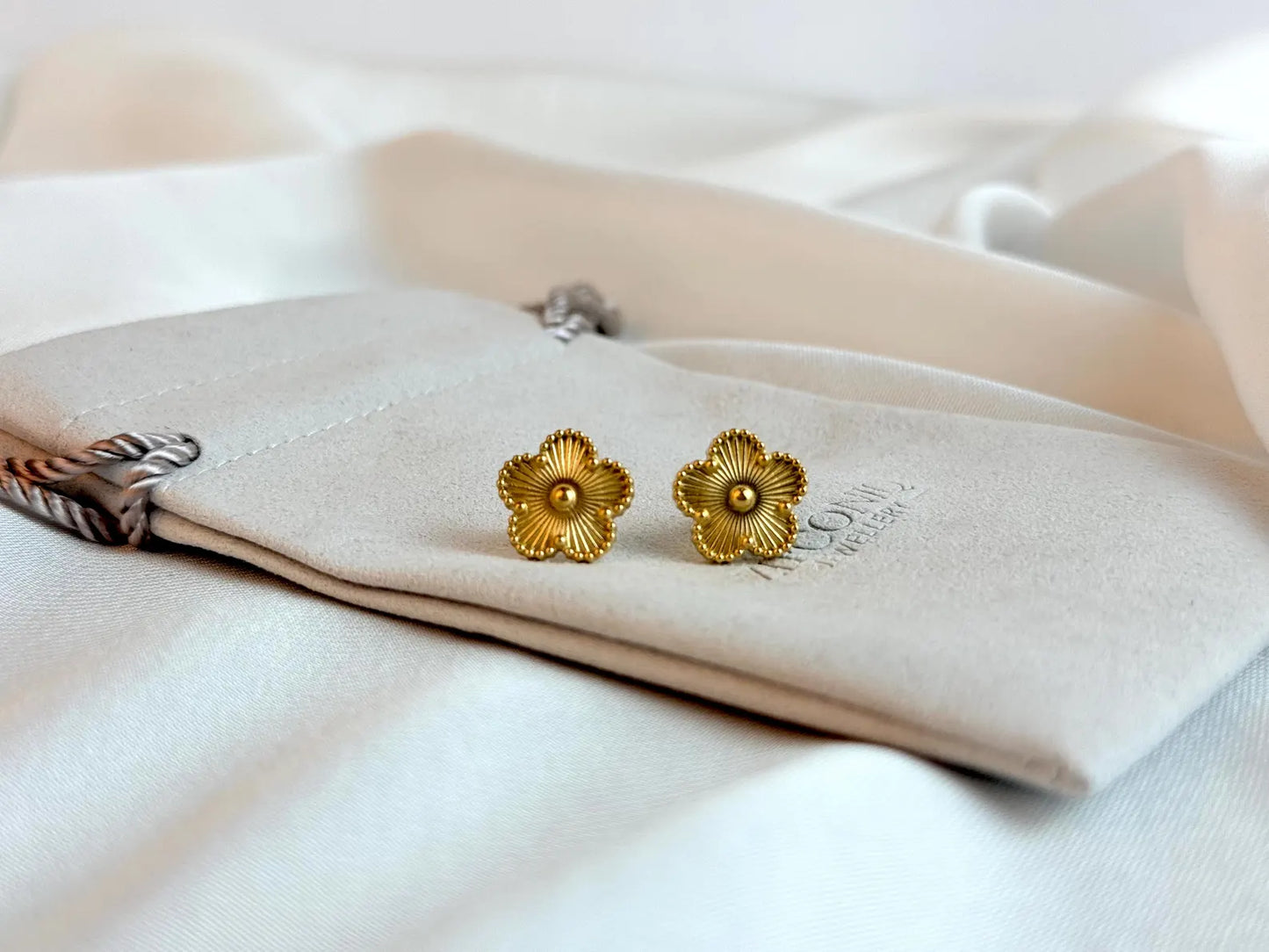 Gold Plated Golden Clover Earrings, Lucky Five Leaves Clover Earrings, Stainless Steel Gold Plated Earrings, Lucky Jewelry for Her