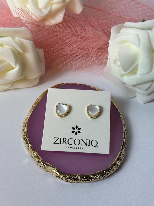 Gold Heart Stud Earrings with Mother of Pearl