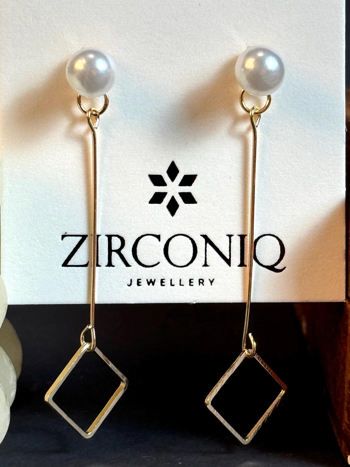 Elegant Pearl and Square Drop Earrings