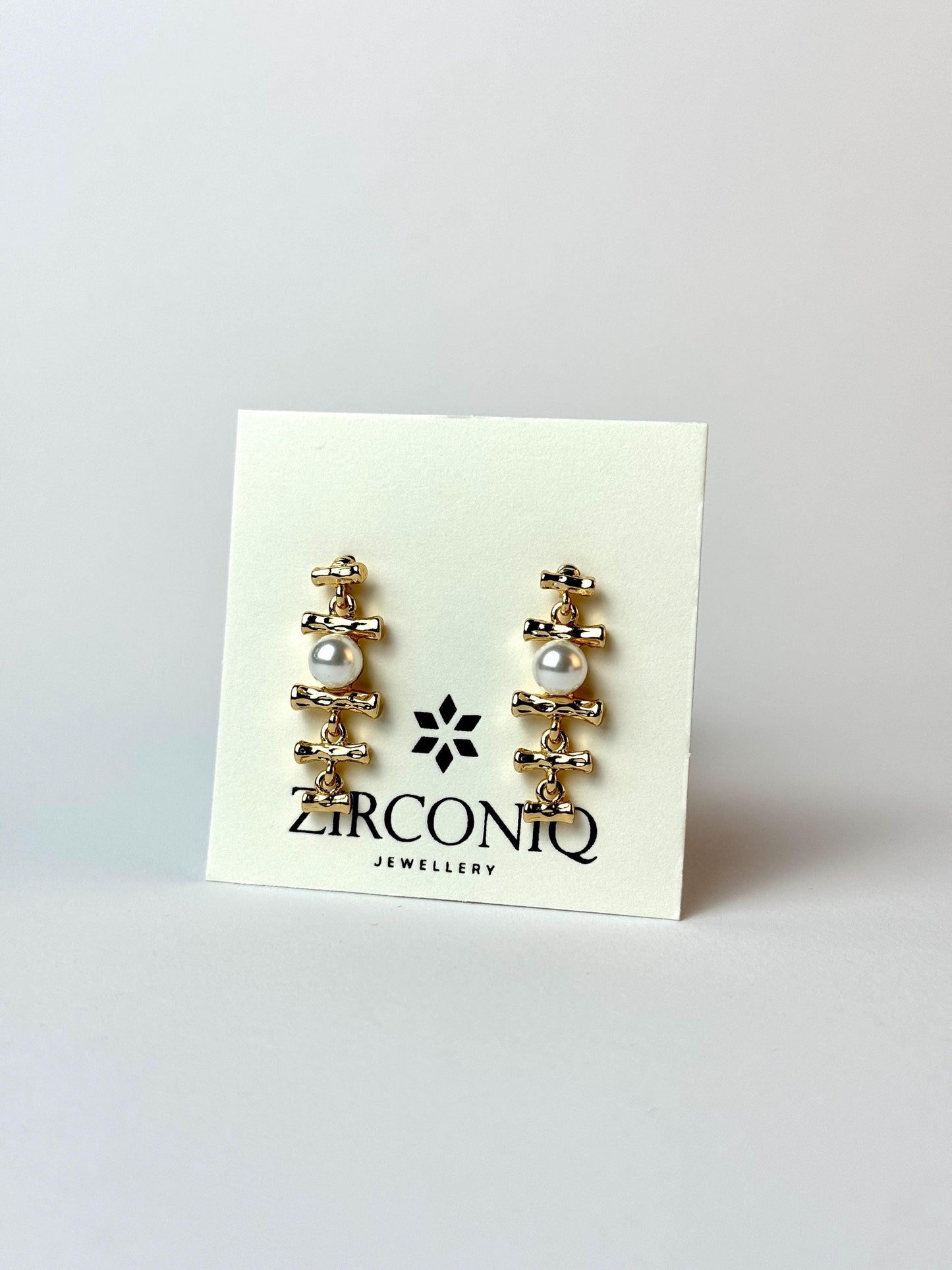 18K Gold-Plated Bamboo-Inspired Pearl Drop Earrings