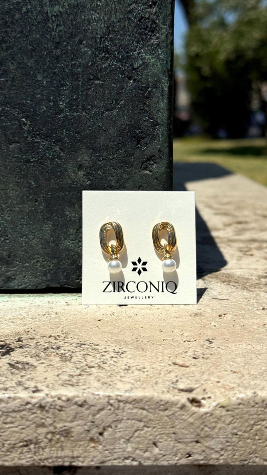 Gold Oval Drop Earrings