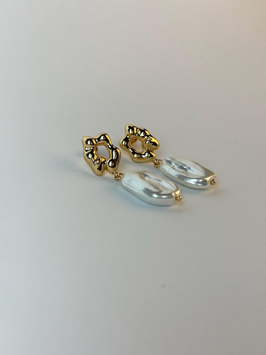 Gold Plated 18k Baroque Shaped Large Pearl Earrings