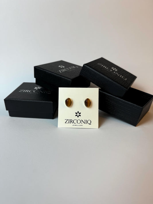 Tigerauge Ovale Ohrstecker, Schlichte Edelstein Ohrringe