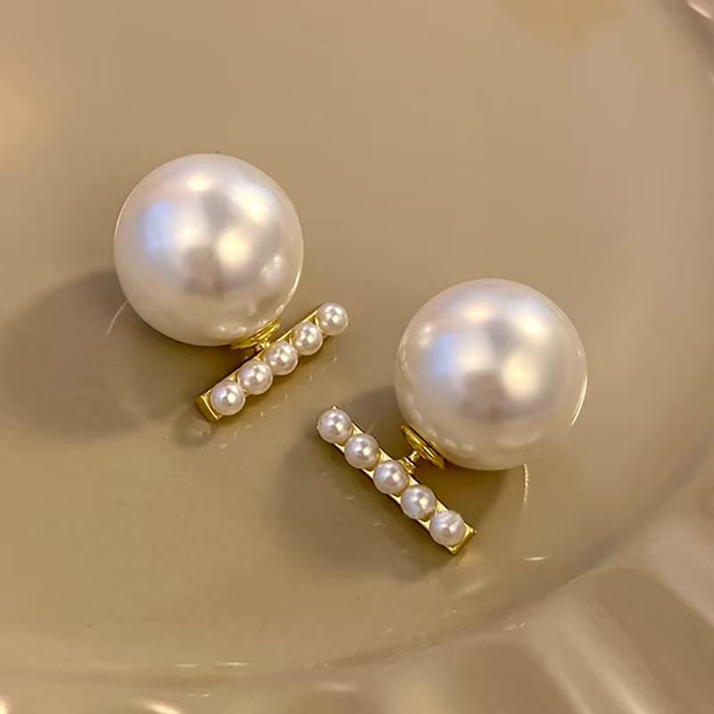 Elegant Pearl and Gold Moon Stud Earrings