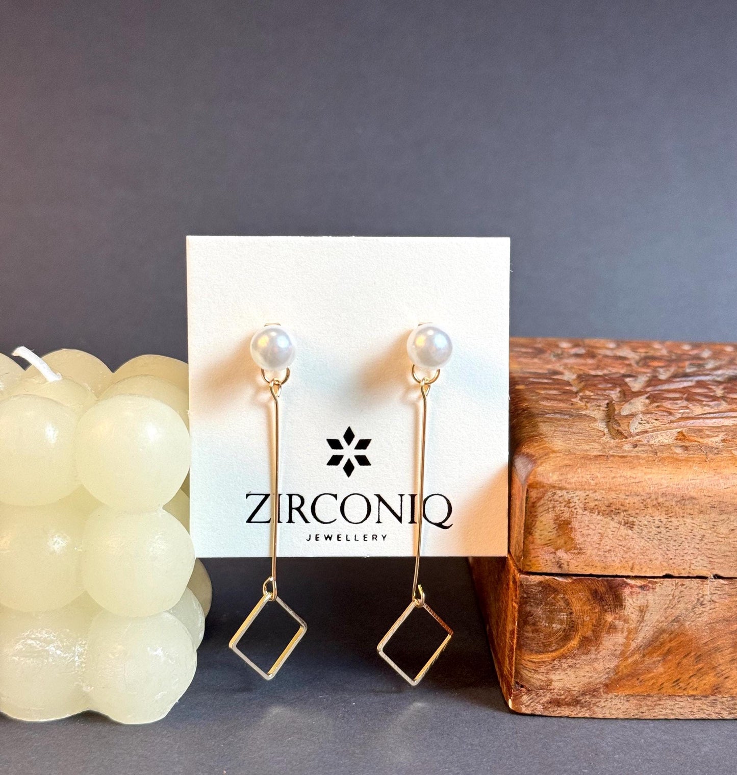Elegant Pearl and Square Drop Earrings