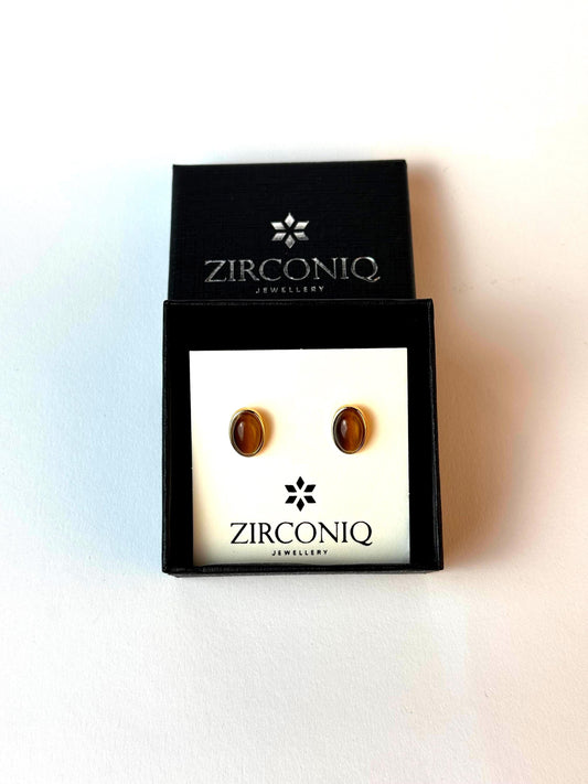 Tigerauge Ovale Ohrstecker, Schlichte Edelstein Ohrringe