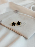 Gold Plated Black Clover Earrings, Lucky Five Leaves Clover Earrings, Stainless Steel Gold Plated Earrings, Lucky Jewelry for Her
