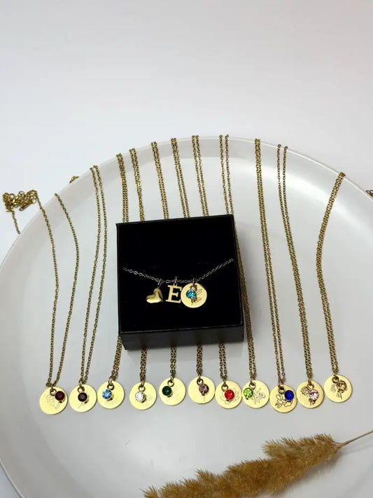 Personalized Initial & Birthstone Pendant - Birthstone Necklace