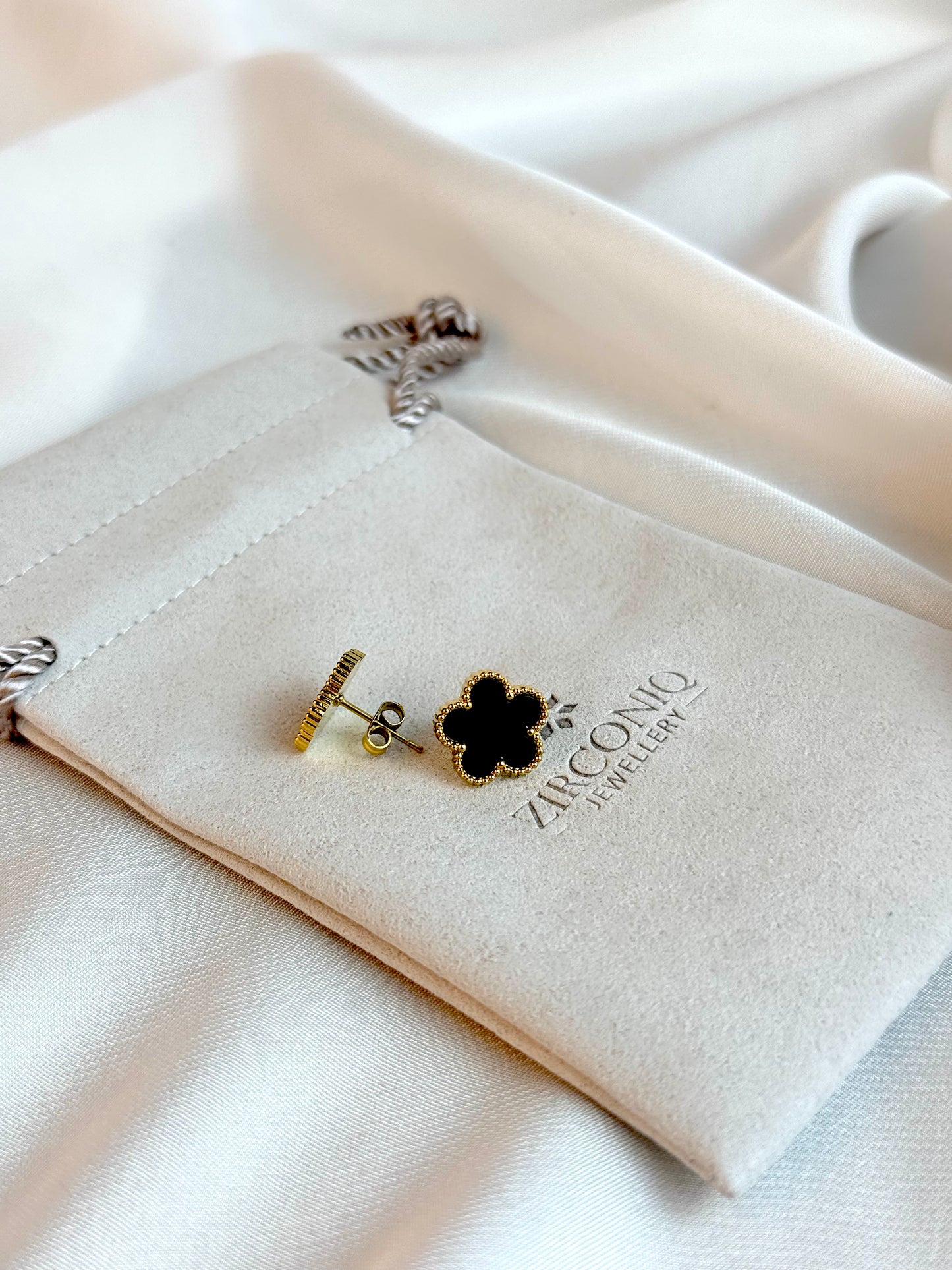 Gold Plated Black Clover Earrings, Lucky Five Leaves  Clover Earrings, Stainless Steel Gold Plated Earrings, Lucky Jewelry for Her