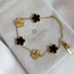 Black and Gold Lucky Bracelet - Double Sided Five Leaf Clover Bracelet - 18K Gold Plated Stainless Steel Bracelet - Jewelry for Her