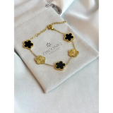 Black and Gold Lucky Bracelet - Double Sided Five Leaf Clover Bracelet