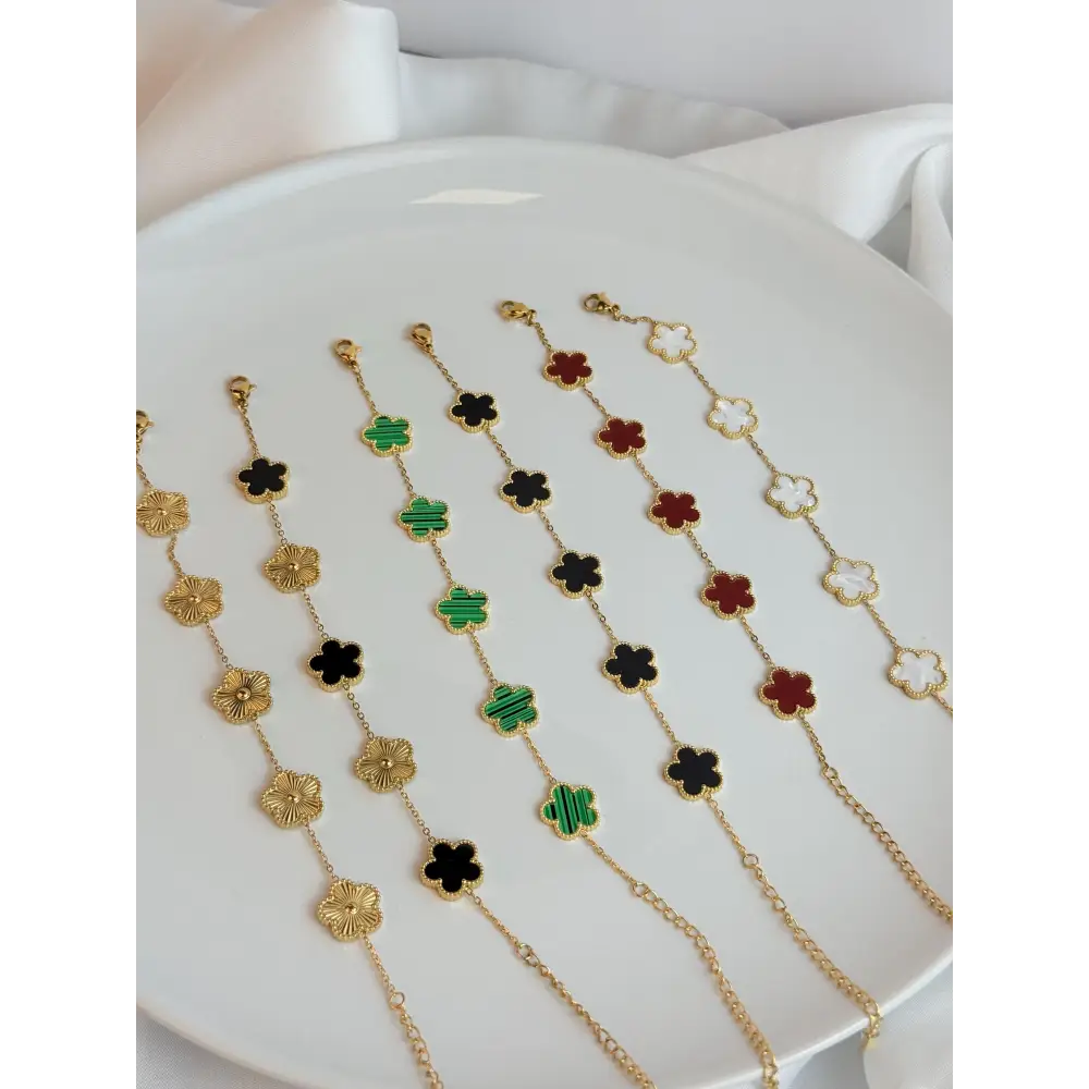 Five Leaf Clover Bracelet Black - Lucky Bracelet