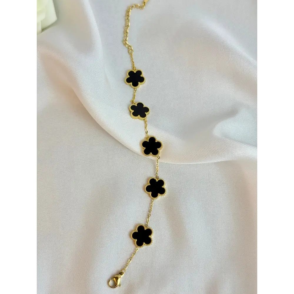 Five Leaf Clover Bracelet Black - Lucky Bracelet