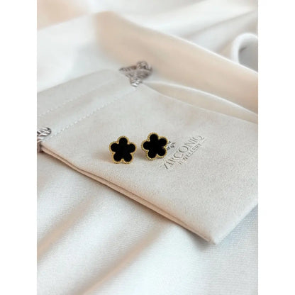 Five Leaf Clover Earrings - Lucky Charm Earrings - Black