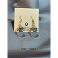 Gold Crescent Moon Earrings with Crystal Drops