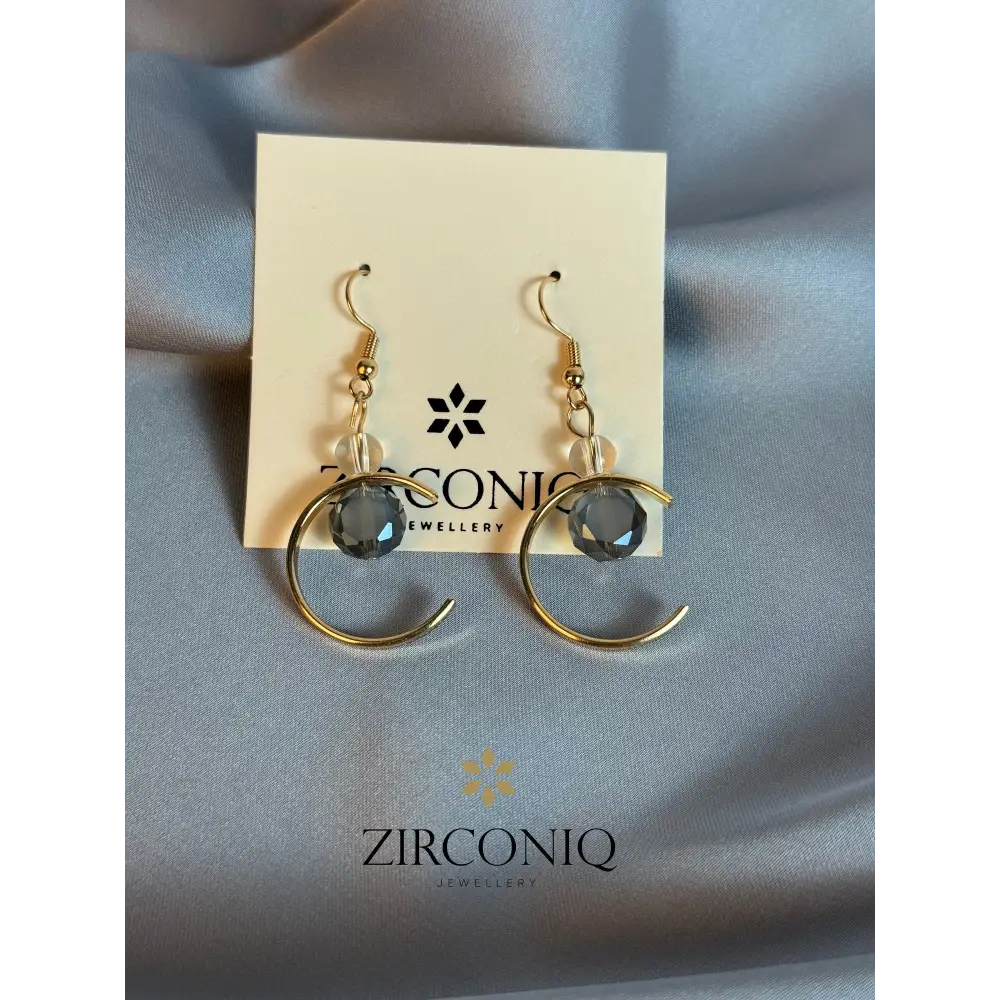 Gold Crescent Moon Earrings with Crystal Drops