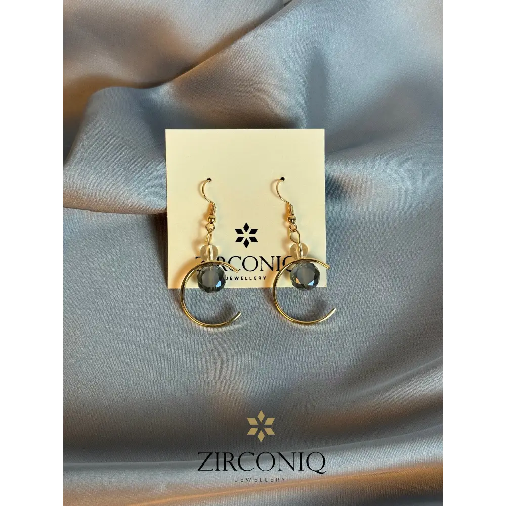Gold Crescent Moon Earrings with Crystal Drops