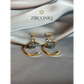 Gold Crescent Moon Earrings with Crystal Drops