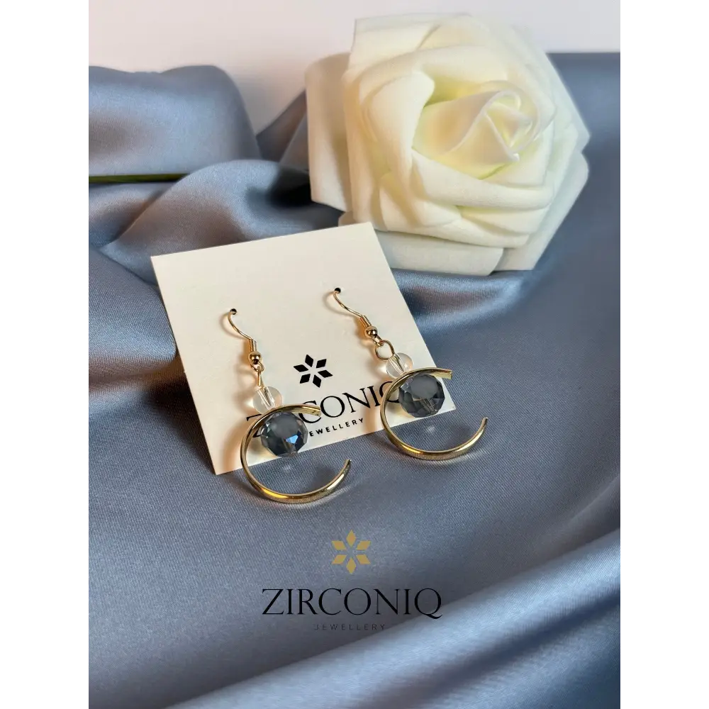 Gold Crescent Moon Earrings with Crystal Drops
