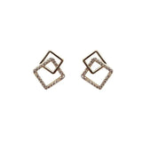 Gold Double Square Earrings with Crystals