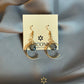 Gold Crescent Moon Earrings with Crystal Drops