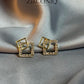 Gold Double Square Earrings with Crystals