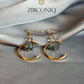 Gold Crescent Moon Earrings with Crystal Drops