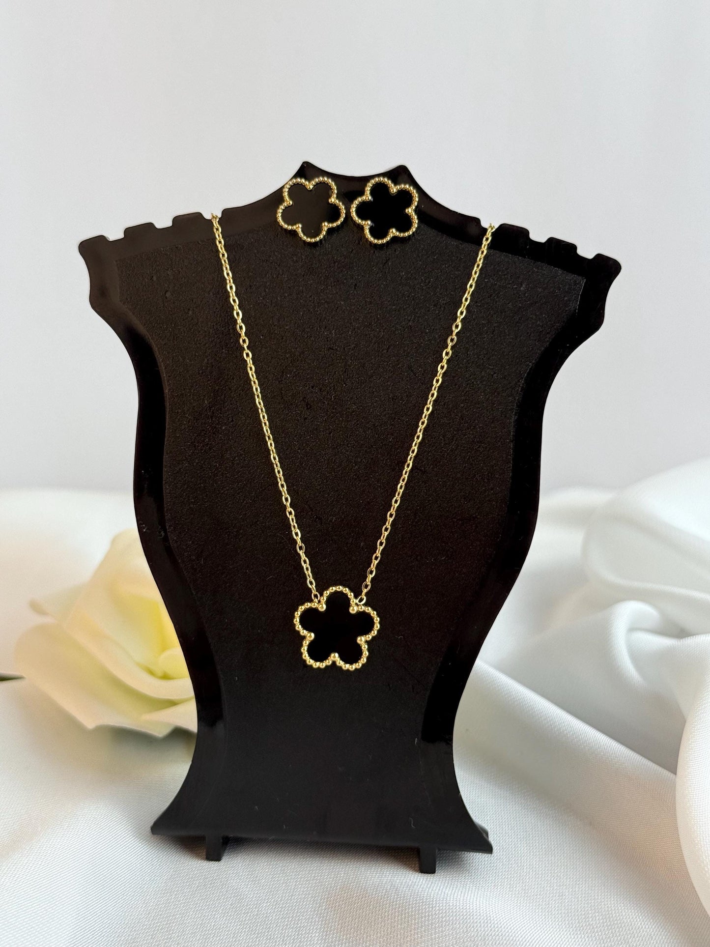 Gold Plated Black Gold Clover Necklace