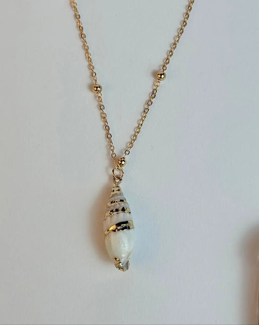 Necklace with a shell pendant on a light background