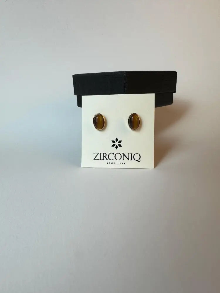 Tiger’s Eye Oval Stud Earrings Simple Gemstone Earrings