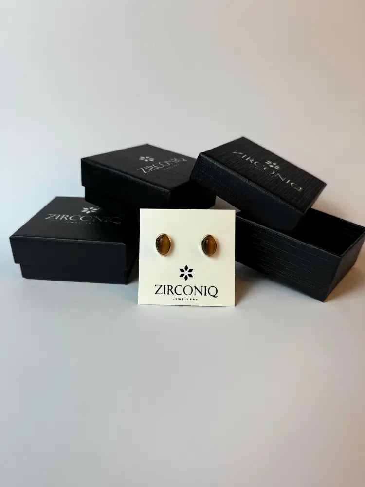 Tiger’s Eye Oval Stud Earrings Simple Gemstone Earrings